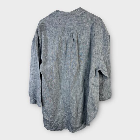Lands End Womens size 1X 16w18w 3/4 Sleeve Button Front Linen Blouse Top Blue - Picture 2 of 10